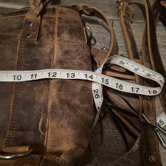 Distressed Leather Artisan Patterned Brown and Black Shoulder Bag - Picture 12 of 14